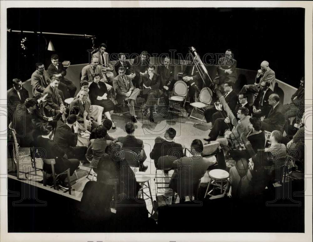 1958 Press Photo Host Dr. Charles Frankel in Scene from &quot;The World of Ideas&quot;- Historic Images