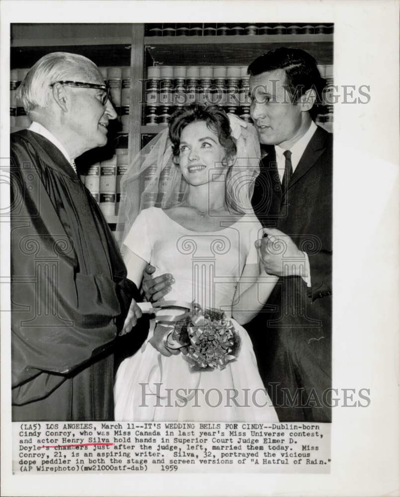 1959 Press Photo Miss Canada Cindy Conroy, Actor Henry Silva Wed in Los Angeles- Historic Images