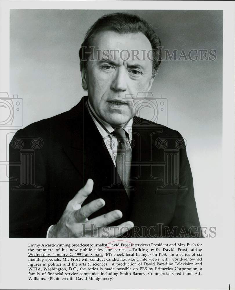 1991 Press Photo David Frost, Host of "...Talking With David Frost" - hpp23442