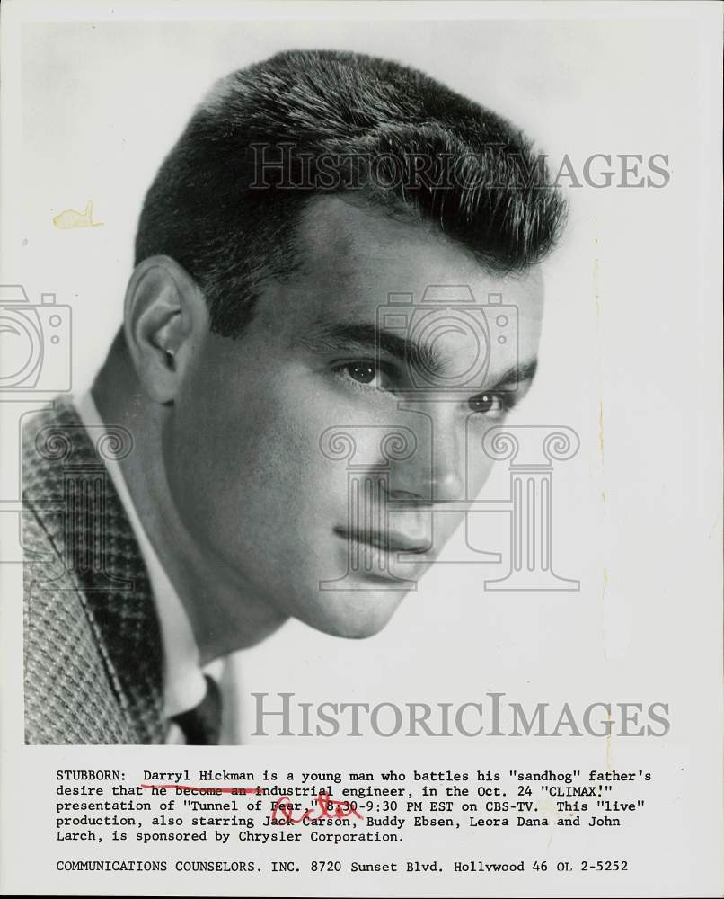 1957 Press Photo Actor Darryl Hickman, Star of &quot;Climax!&quot; TV Series - hpp23710- Historic Images