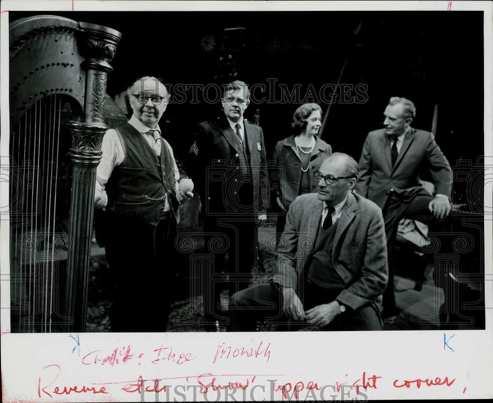 1968 Press Photo Playwright Arthur Miller Chatting with Cast Members - hpp25753- Historic Images