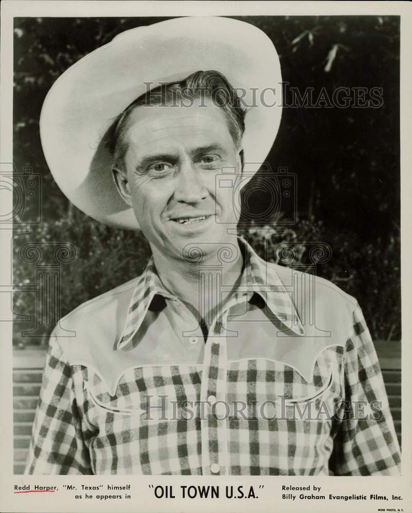 1956 Press Photo Redd Harper, &quot;Mr. Texas&quot; in &quot;Oil Town U.S.A.&quot; - hpp25800- Historic Images