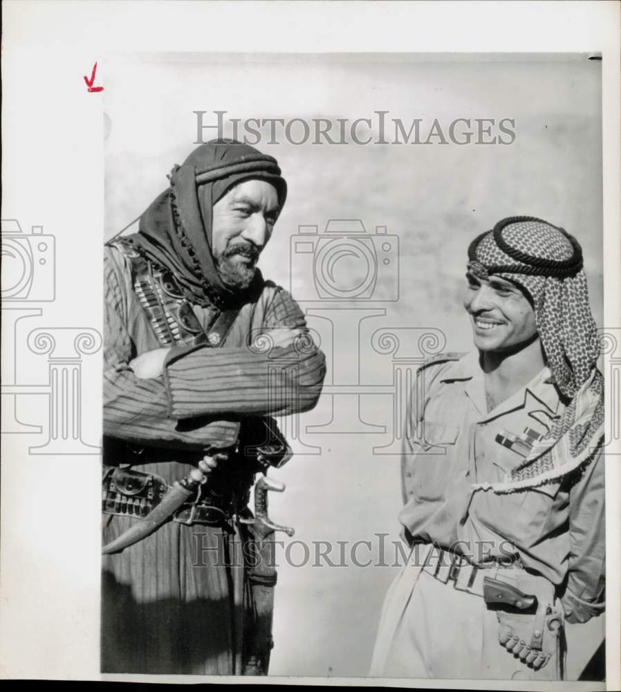 1961 Press Photo King Hussein &amp; Anthony Quinn on &quot;Lawrence of Arabia&quot; Movie Set- Historic Images