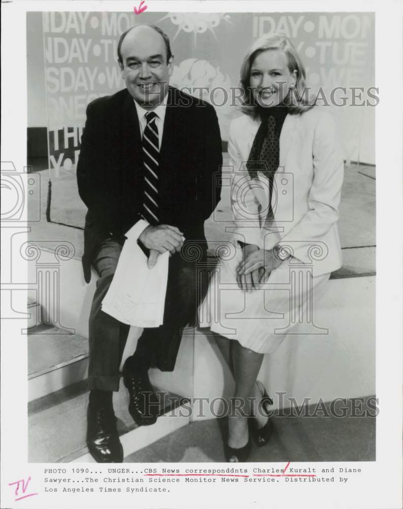 1994 Press Photo CBS News Correspondents Charles Kuralt and Diane Sawyer- Historic Images