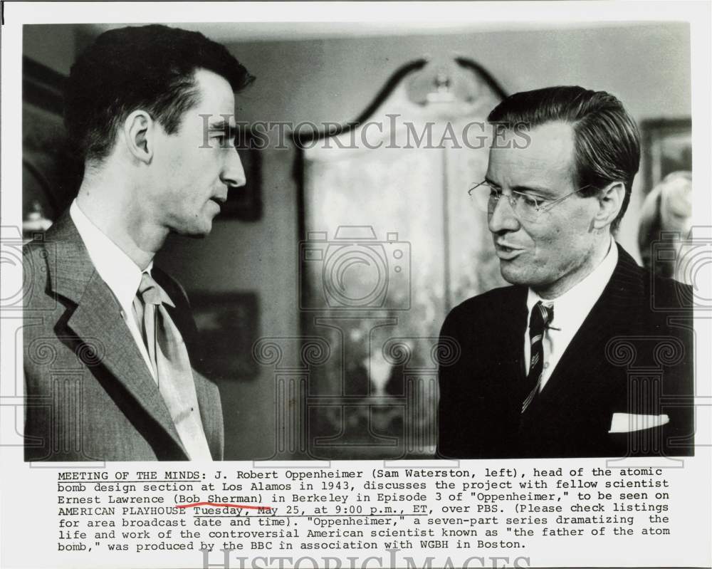 Press Photo Actors Sam Waterston &amp; Bob Sherman in &quot;Oppenheimer&quot; TV Series- Historic Images