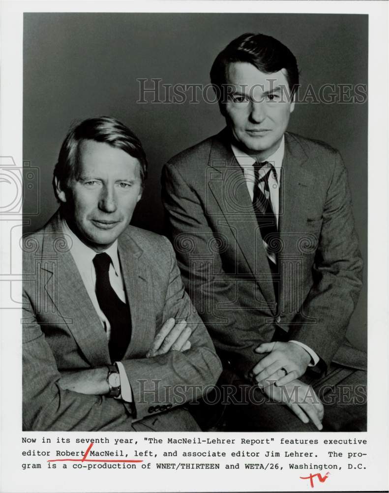 Press Photo Robert MacNeil &amp; Jim Lehrer Host &quot;The MacNeil-Lehrer Report&quot;- Historic Images