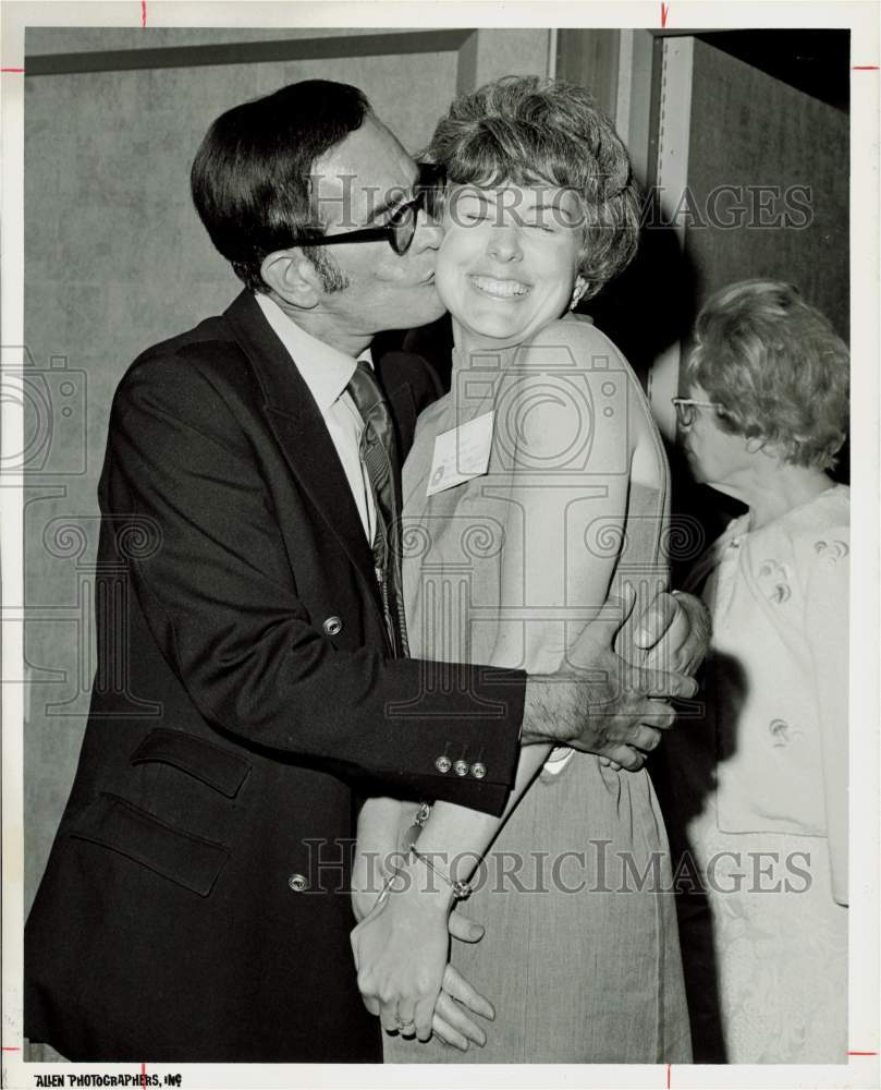 1969 Press Photo Robert Q. Lewis Kissing Elisabeth Kurth on Cheek - hpp27988- Historic Images