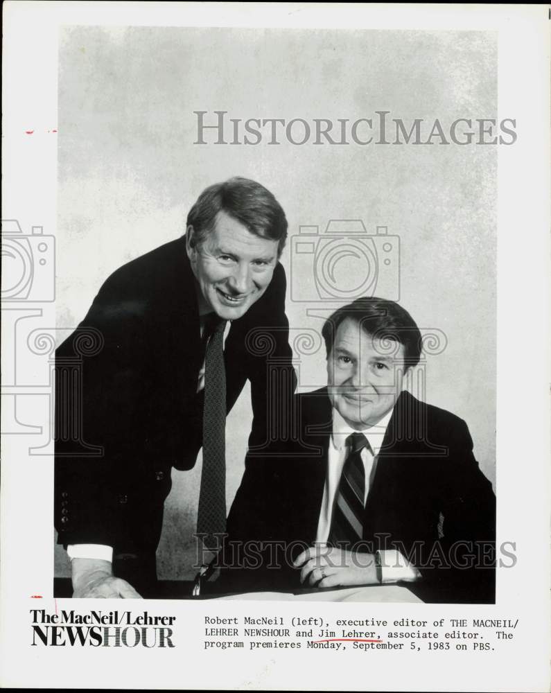 1983 Press Photo Robert MacNeil &amp; Jim Lehrer on &quot;The MacNeil/Lehrer Newshour&quot;- Historic Images