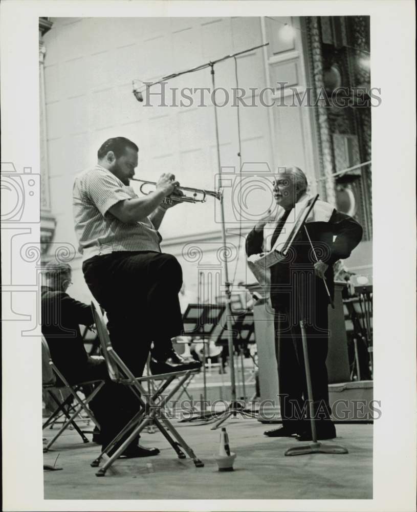 1964 Press Photo Musician Al Hirt &amp; Arthur Fiedler During Recording Session- Historic Images