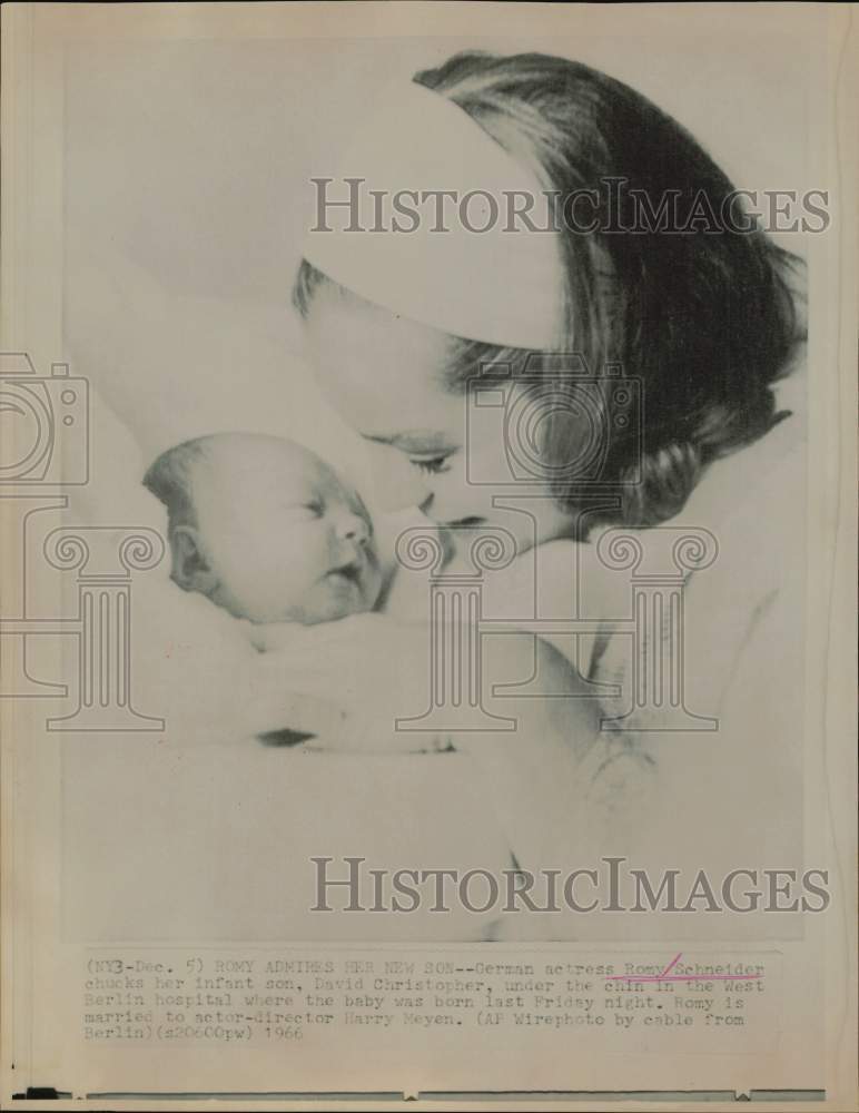 1966 Press Photo Actress Romy Schneider &amp; Newborn Son David in West Berlin- Historic Images