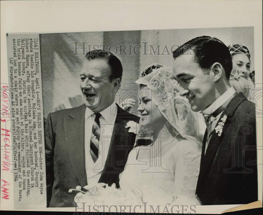 1964 Press Photo Actor John Wayne at Daughter&#39;s Wedding in Hollywood - hpp29393- Historic Images