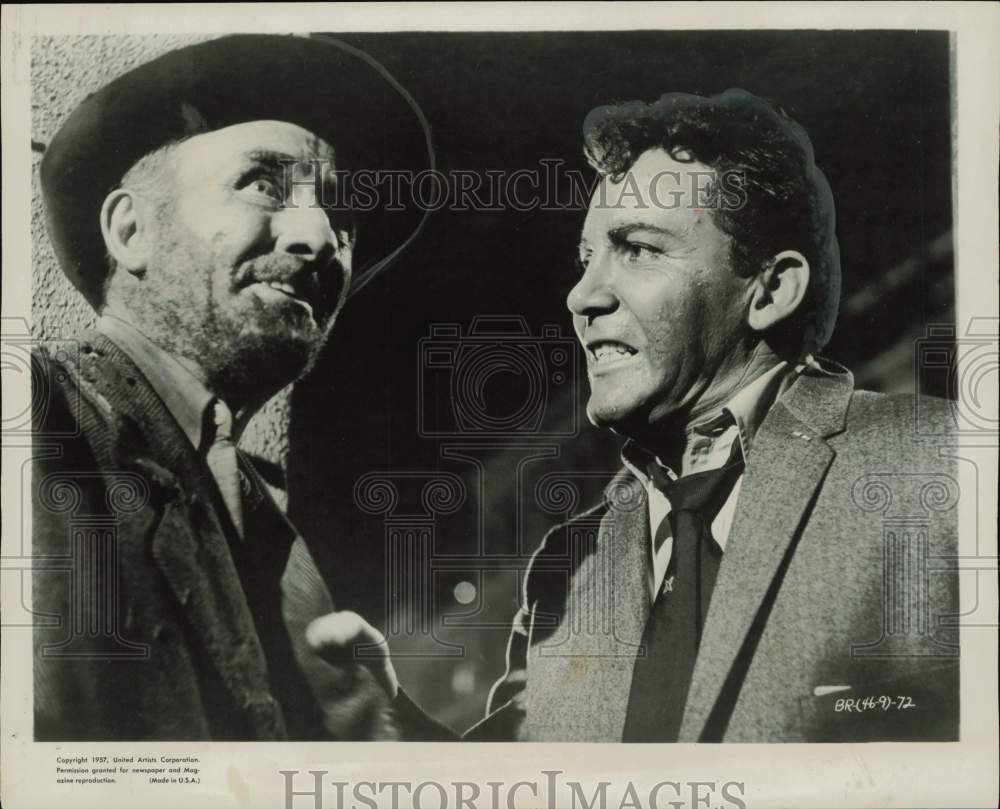 1957 Press Photo Actor Cameron Mitchell &amp; Co-Star in &quot;Monkey on My Back&quot;- Historic Images