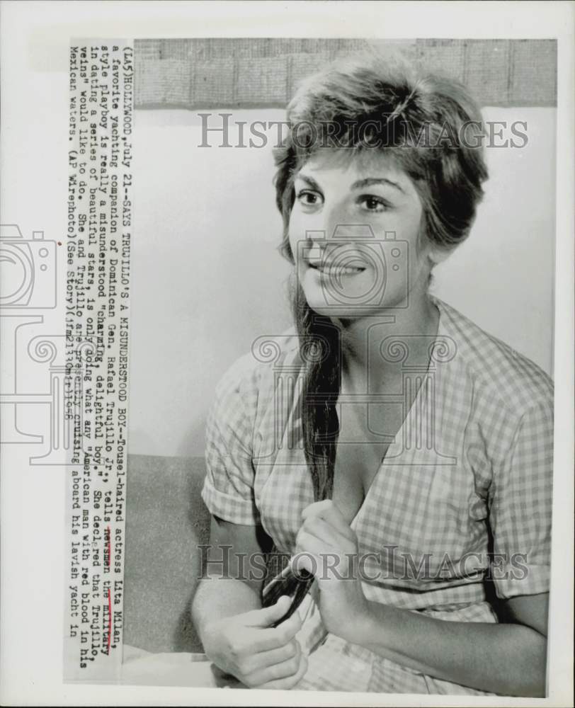 1958 Press Photo Actress Lita Milan, Girlfriend of General Rafael Trujillo Jr.- Historic Images