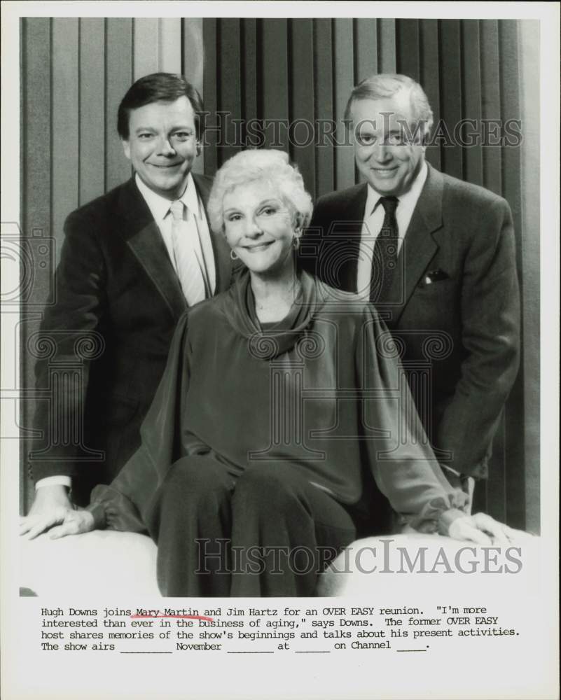 Press Photo Hugh Downs, Mary Martin, Jim Hartz on &quot;Over Easy&quot; TV Show- Historic Images