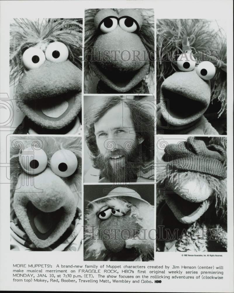 1982 Press Photo Muppet Stars &amp; Creator Jim Henson of &quot;Fraggle Rock&quot; TV Show- Historic Images