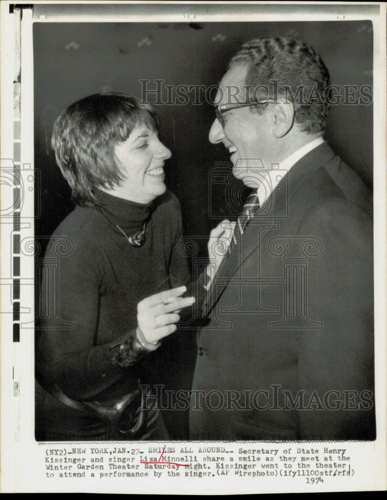 1974 Press Photo Secretary of State Henry Kissinger &amp; Liza Minnelli in New York- Historic Images