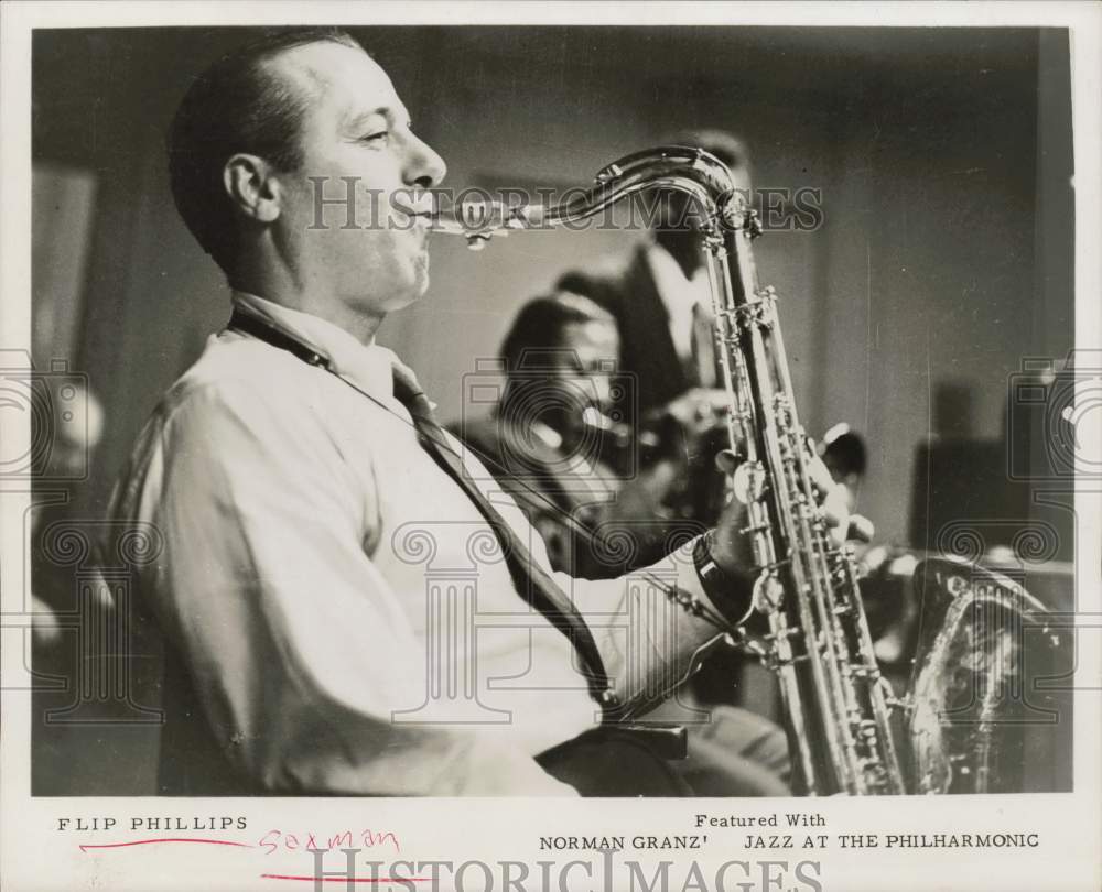 1958 Press Photo Flip Phillips, Saxophone Player - hpp31146- Historic Images