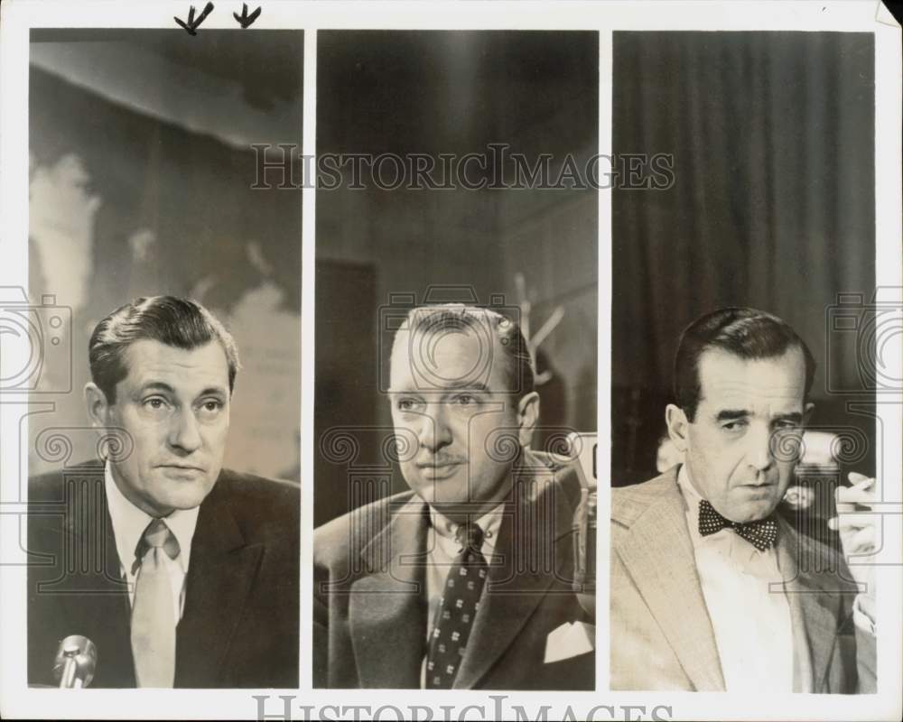 1956 Press Photo CBS Anchors Eric Sevareid, Walter Cronkite, Edward R. Murrow- Historic Images