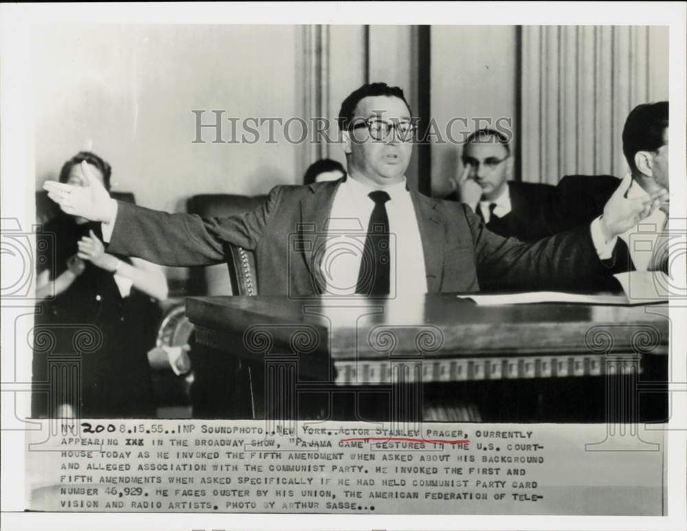 1955 Press Photo Actor Stanley Prager in New York Communism Hearing - hpp31479- Historic Images