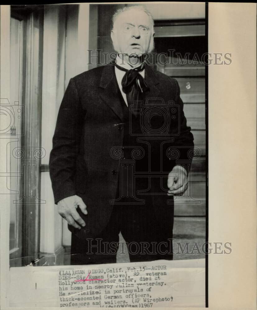1967 Press Photo Actor Sig Ruman - hpp32008 - Historic Images