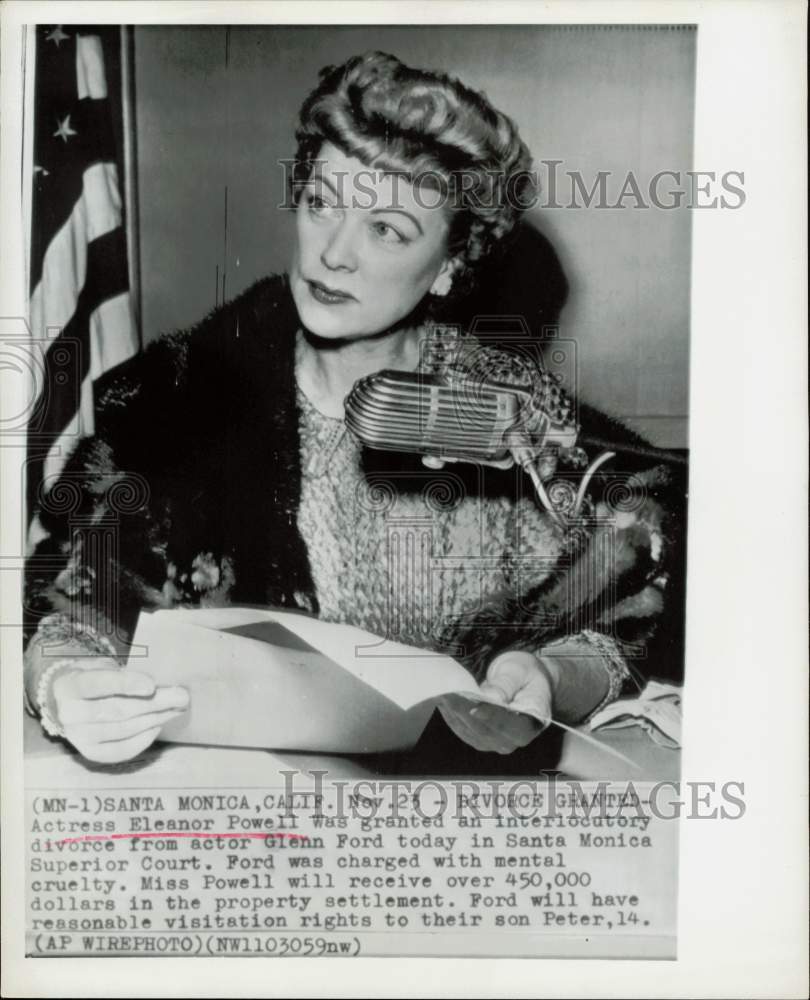 1959 Press Photo Actress Eleanor Powell in Santa Monica Superior Court, CA- Historic Images