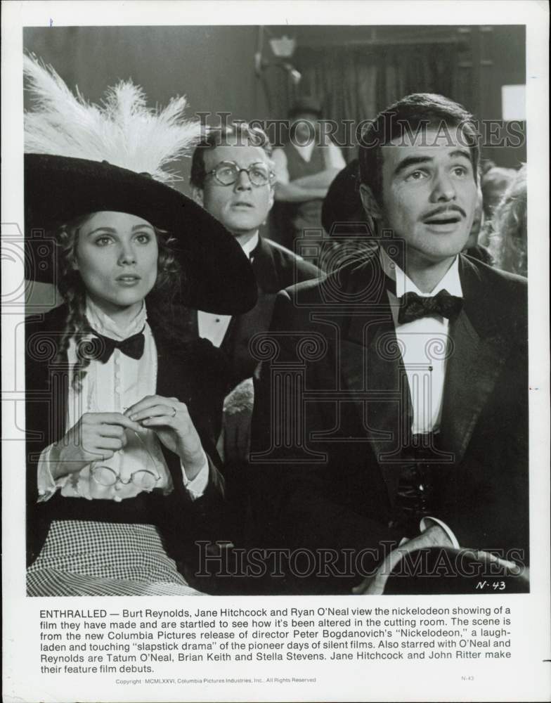 1976 Press Photo Burt Reynolds, Jane Hitchcock and Ryan O&#39;Neal in &quot;Nickelodeon&quot;- Historic Images