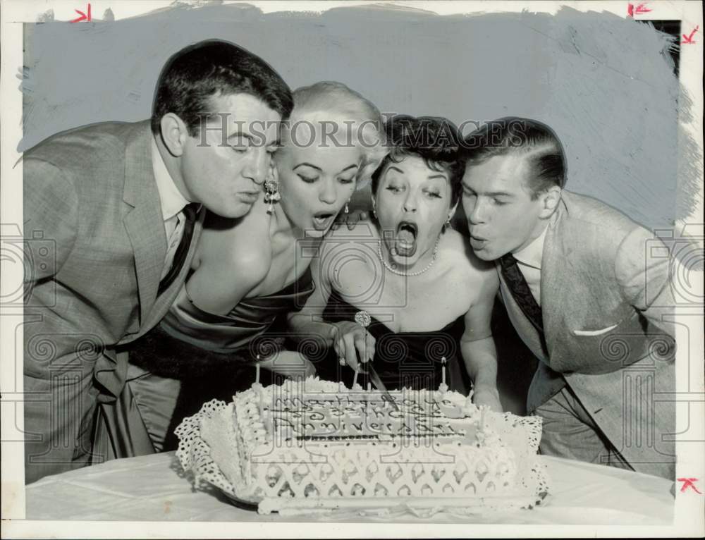 1956 Press Photo Actress Martha Raye &amp; Friends at New York Birthday Party- Historic Images