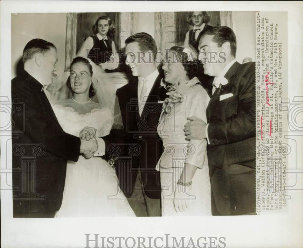 1955 Press Photo Daughter of Singer Phil Regan Weds in Pasadena, California- Historic Images