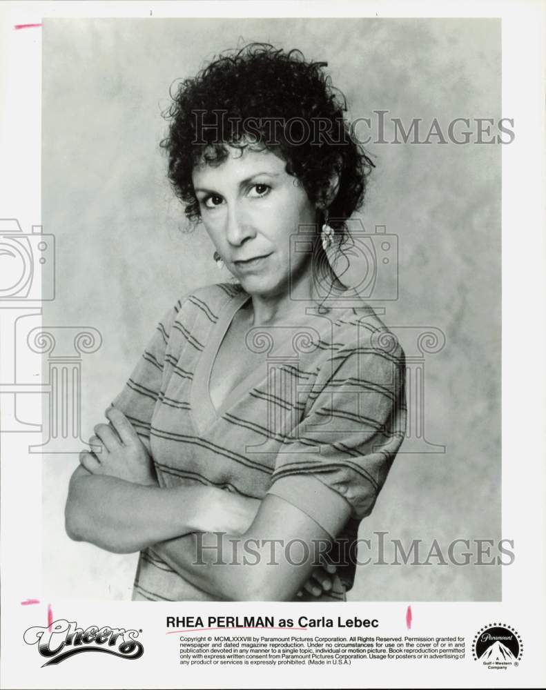 1988 Press Photo Rhea Perlman as Carla Lebec on &quot;Cheers&quot; TV Show - hpp33076- Historic Images