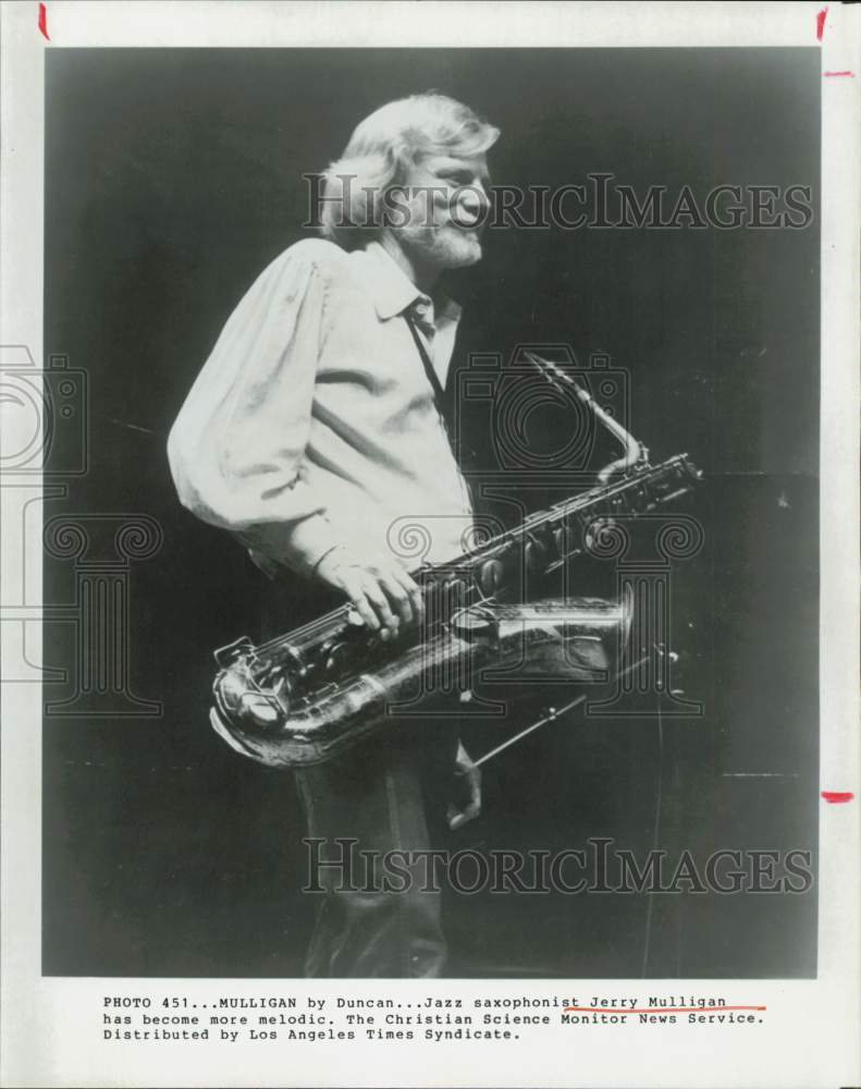 1987 Press Photo Jazz Saxophonist Gerry Mulligan - hpp33395- Historic Images