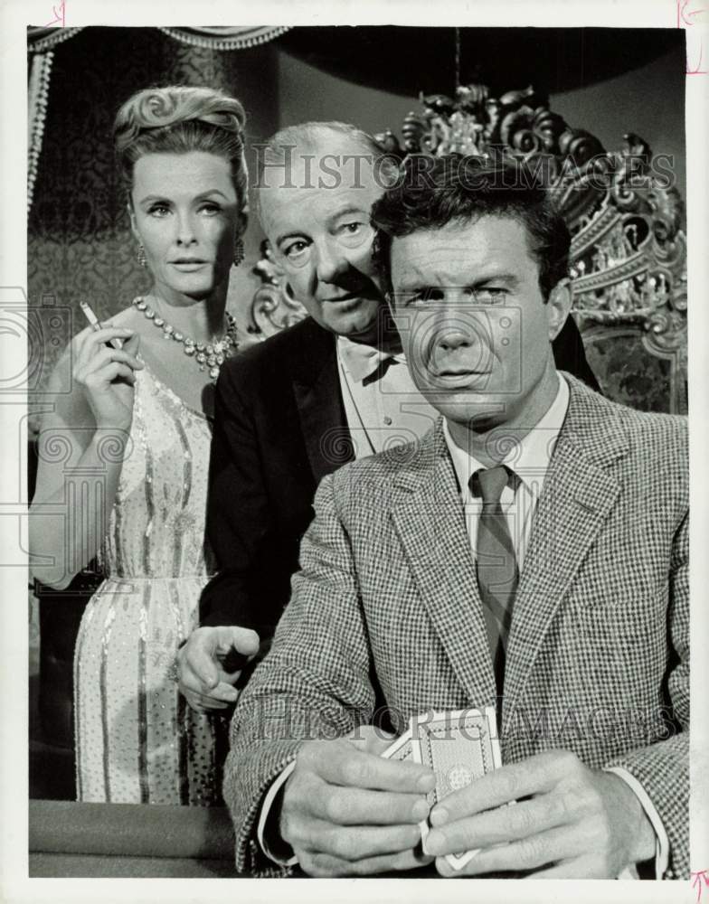 1965 Press Photo Dina Merrill, Maurice Evans, Cliff Robertson in &quot;The Game&quot;- Historic Images