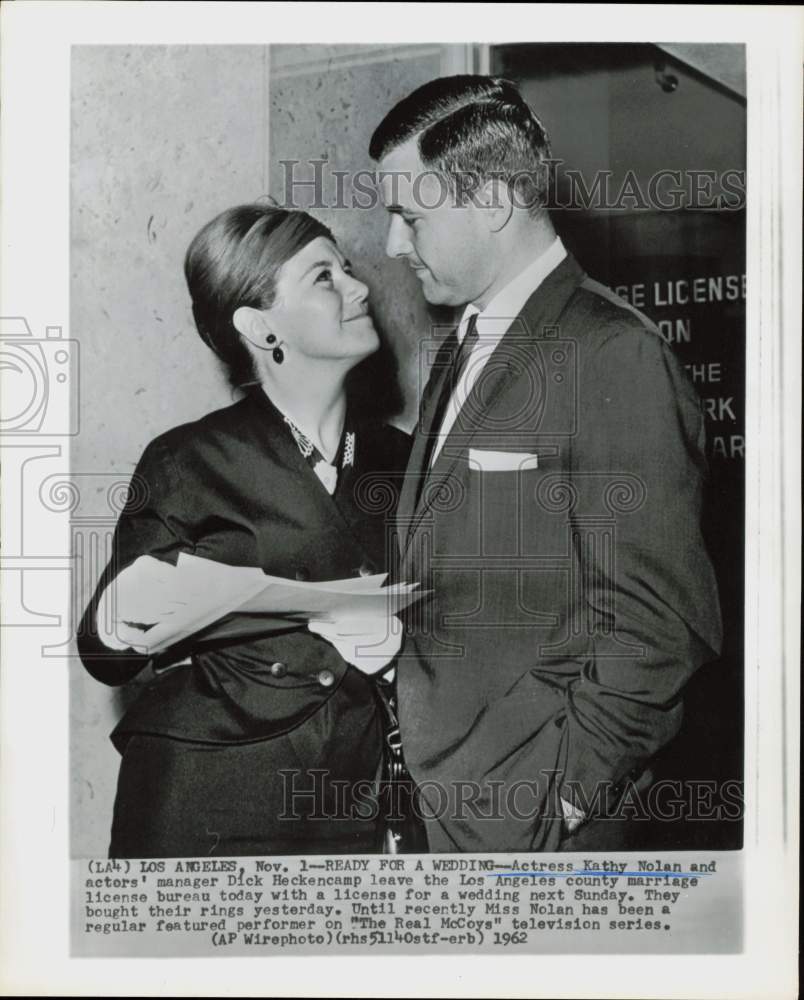 1962 Press Photo Actress Kathy Nolan &amp; Dick Heckencamp Get Marriage License- Historic Images