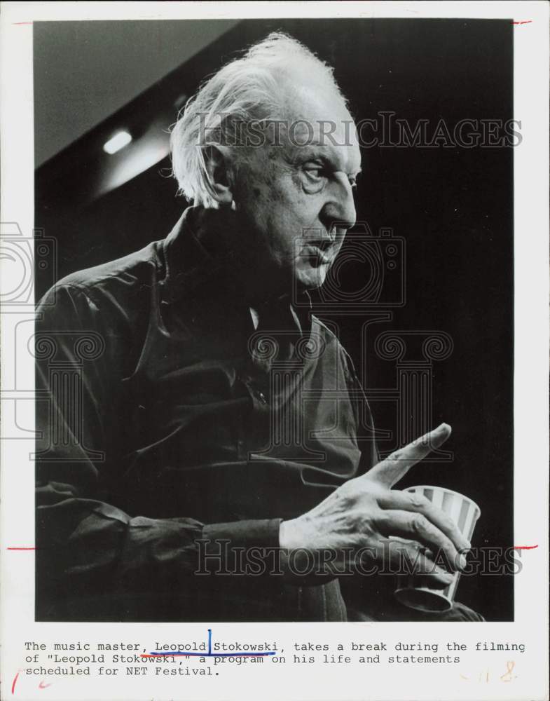 1971 Press Photo Conductor Leopold Stokowski Filming for NET Festival- Historic Images