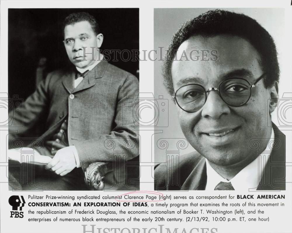 1992 Press Photo Booker T. Washington &amp; Columnist Clarence Page - hpp35156- Historic Images