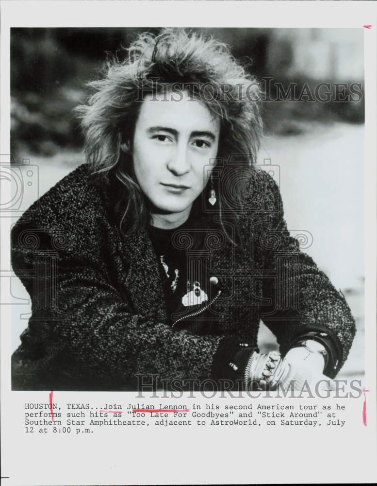 1986 Press Photo Julian Lennon to perform at Southern Star Amphitheatre, Houston- Historic Images