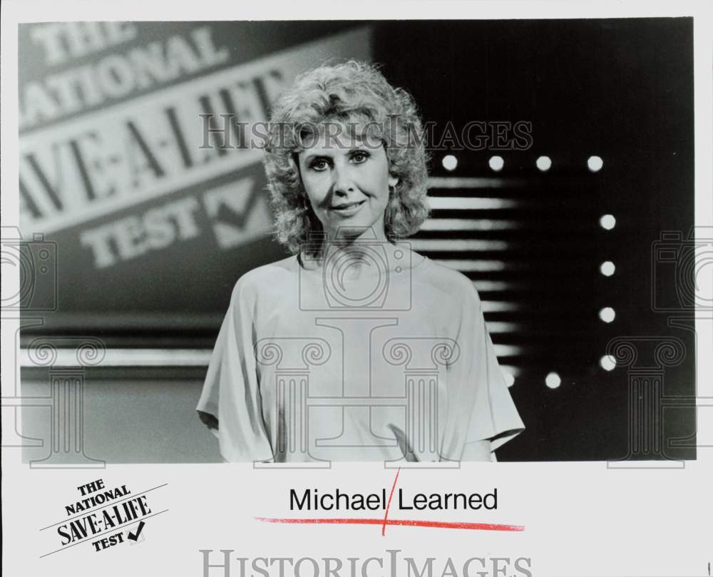 Press Photo Actress Michael Learned hosts &quot;The National Save-A-Life Test.&quot;- Historic Images