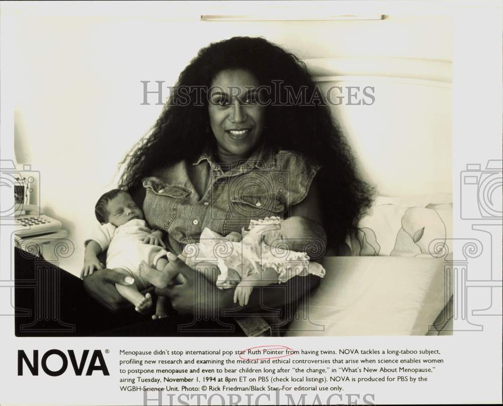 1994 Press Photo Singer Ruth Pointer with Her Twins on &quot;NOVA&quot; TV Show- Historic Images