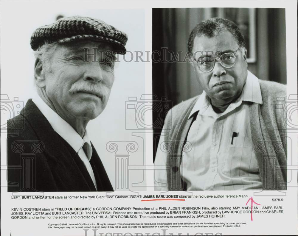 1989 Press Photo Burt Lancaster & James Earl Jones in "Field of Dreams" Movie- Historic Images