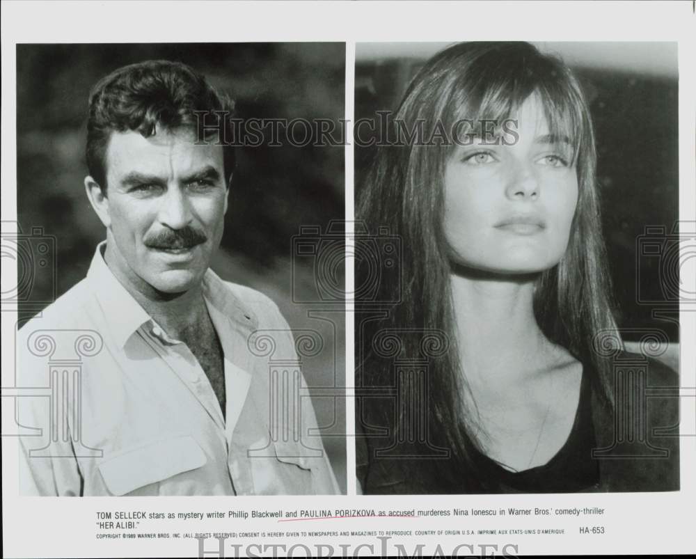 1989 Press Photo Actors Tom Selleck &amp; Paulina Porizkova in &quot;Her Alibi&quot;- Historic Images