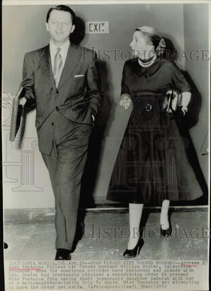 1952 Press Photo Actress Joan Fontaine &amp; William Dozer in Santa Monica Court- Historic Images