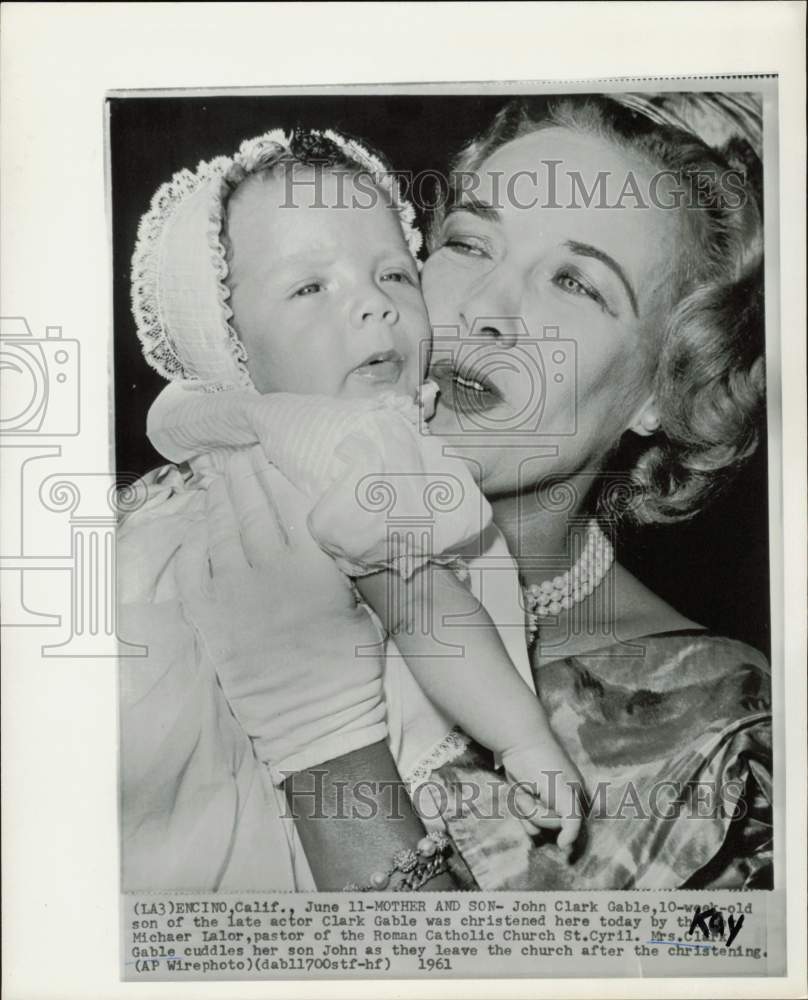 1961 Press Photo John Clark Gable, Son of Clark Gable with Mother Mrs. Kay Gable- Historic Images