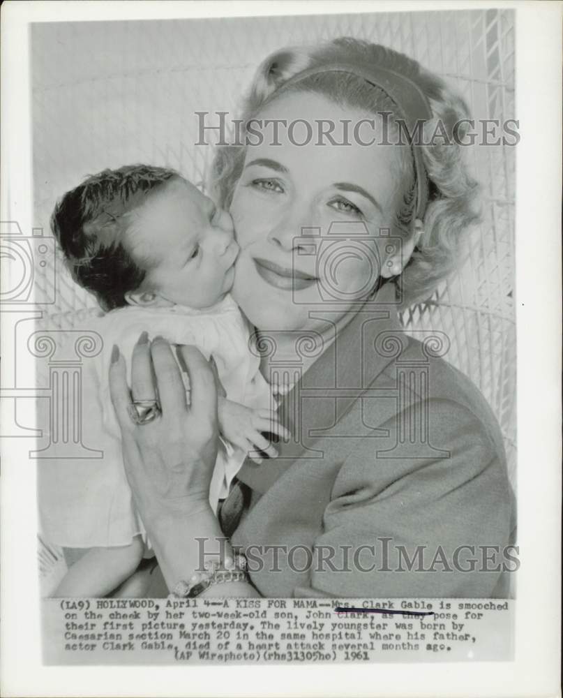 1961 Press Photo Mrs. Clark Gable with 2-Week-Old Son John Clark - hpp38733- Historic Images