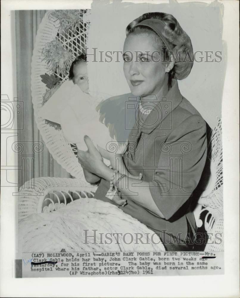 1961 Press Photo Kay Gable Holds Baby, John Clark Gable in Hollywood - hpp38736- Historic Images