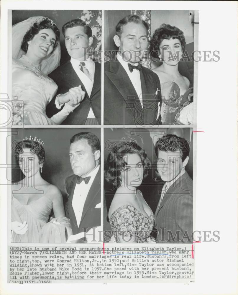 1961 Press Photo Actress Elizabeth Taylor with Four Husbands - hpp39206- Historic Images