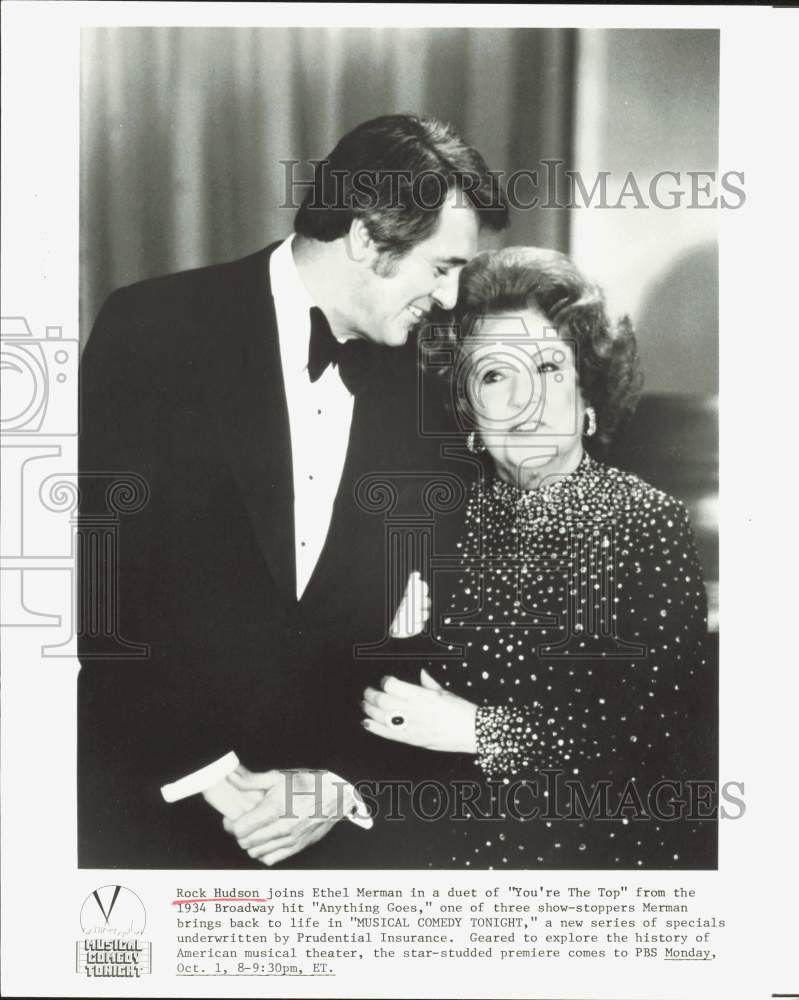 Press Photo Actor Rock Hudson, Ethel Merman in &quot;Musical Comedy Tonight&quot;- Historic Images