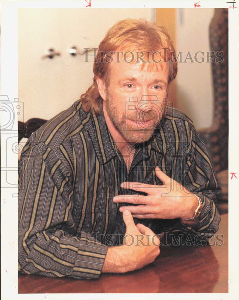 1991 Press Photo Actor Chuck Norris During Interview Session - hpp40143- Historic Images