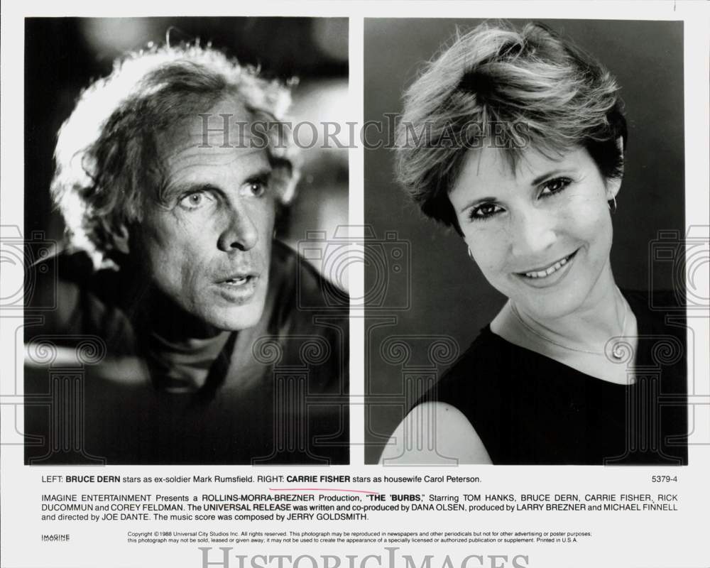 1988 Press Photo Actors Bruce Dern, Carrie Fisher in &quot;The &#39;Burbs&quot; - hpp40475- Historic Images