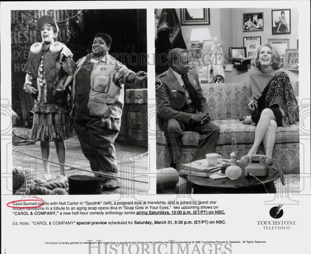 1990 Press Photo Carol Burnett, Nell Carter, Robert Guillaume on Carol &amp; Company- Historic Images