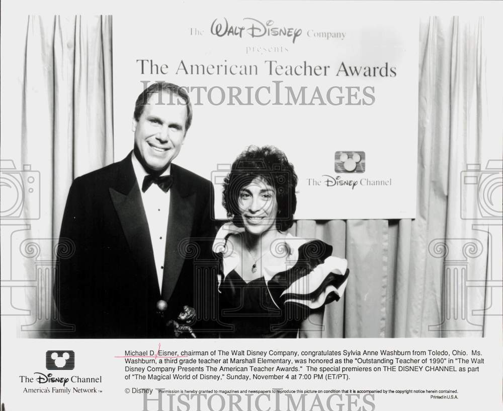 Press Photo Michael D. Eisner &amp; Sylvia Anne Washburn in Disney TV Special- Historic Images