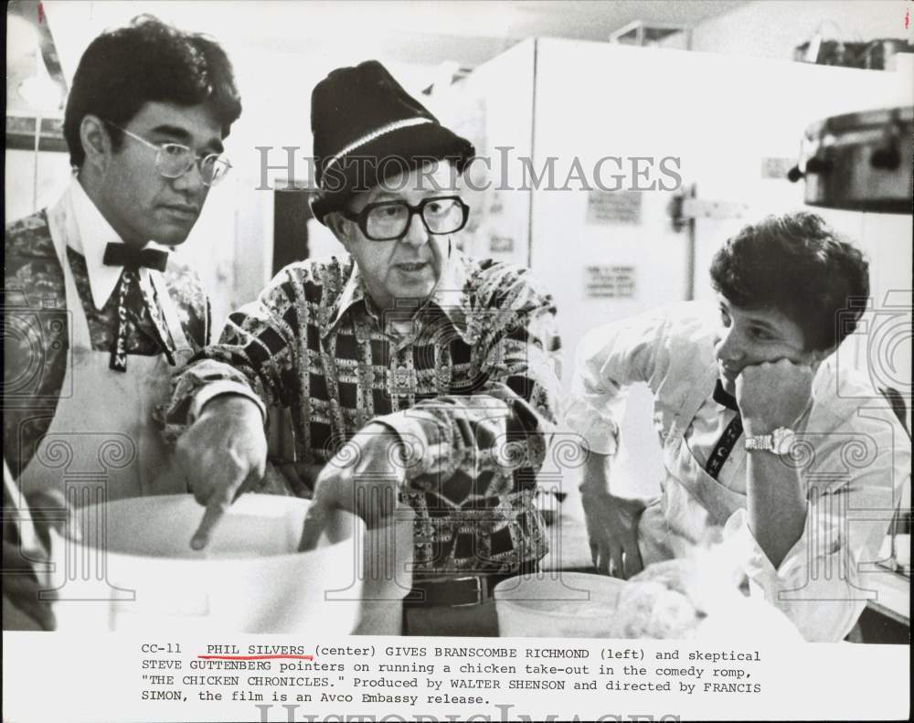 1977 Press Photo Actor Phil Silvers &amp; Co-Stars in &quot;The Chicken Chronicles&quot;- Historic Images